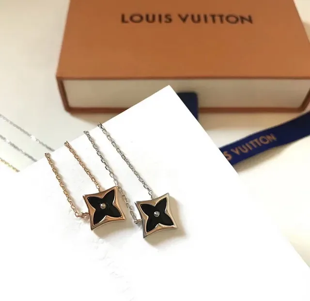 Louis Vuitton Star Pendant Gold Black Enamel-Filled Monogram Necklace 21