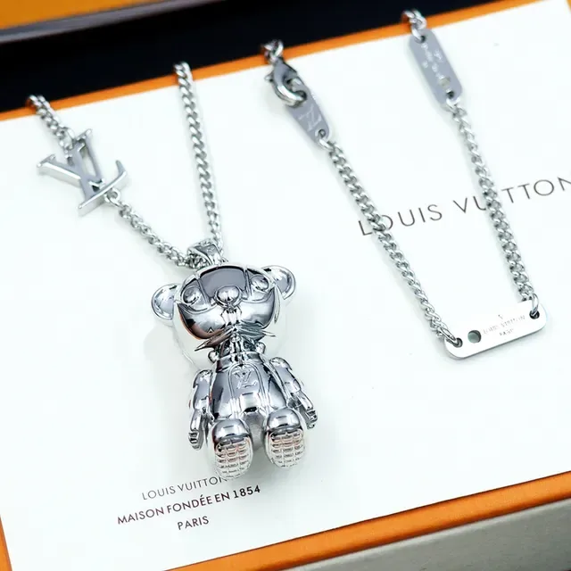 Louis Vuitton Teddy Bear Polished Silver Necklace 7