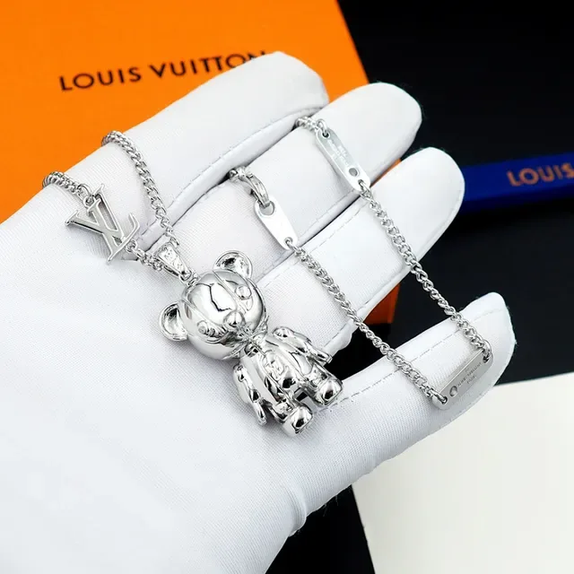Louis Vuitton Teddy Bear Polished Silver Necklace 14