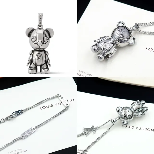 Louis Vuitton Teddy Bear Polished Silver Necklace 16