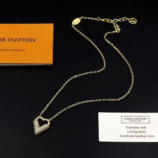 Louis Vuitton V Heart Pavé Crystal Gold-Tone Necklace