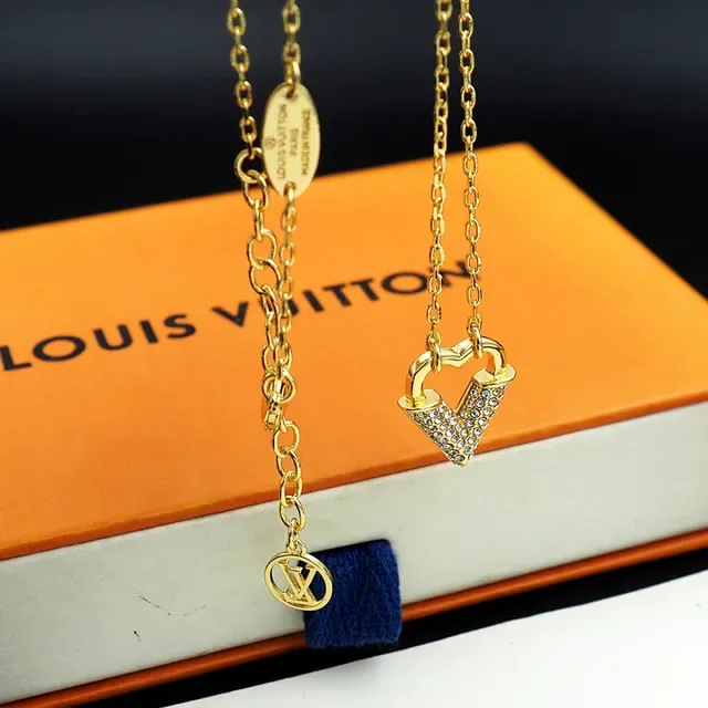 Louis Vuitton V Heart Pavé Crystal Gold-Tone Necklace 2