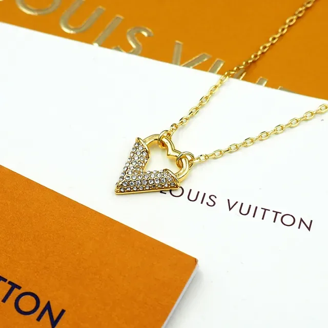 Louis Vuitton V Heart Pavé Crystal Gold-Tone Necklace 4
