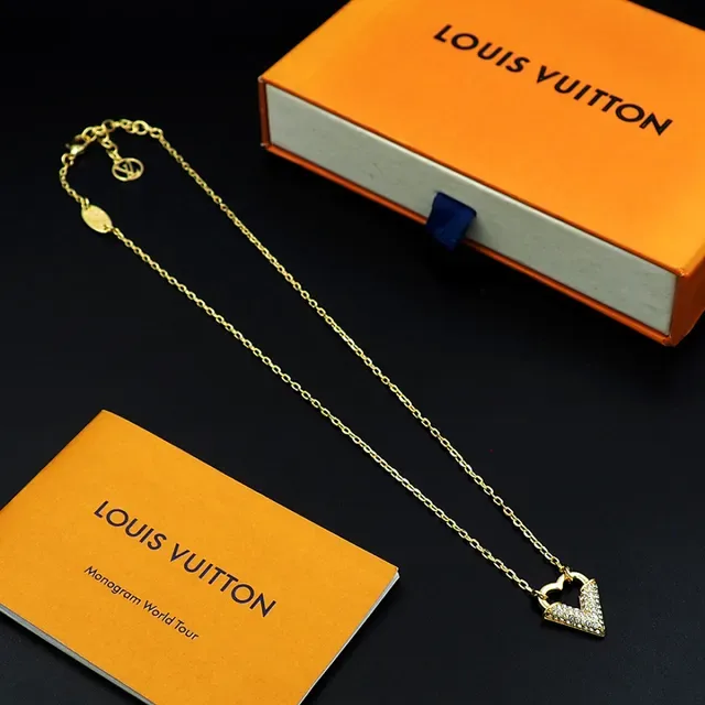 Louis Vuitton V Heart Pavé Crystal Gold-Tone Necklace 7