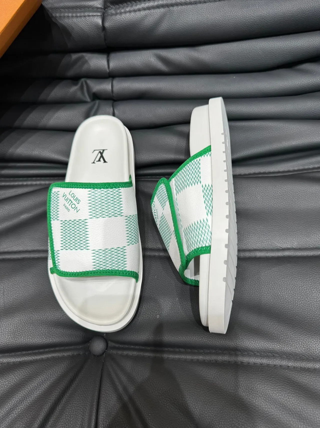 Louis Vuitton White and Green Patterned Platform Slipper 3