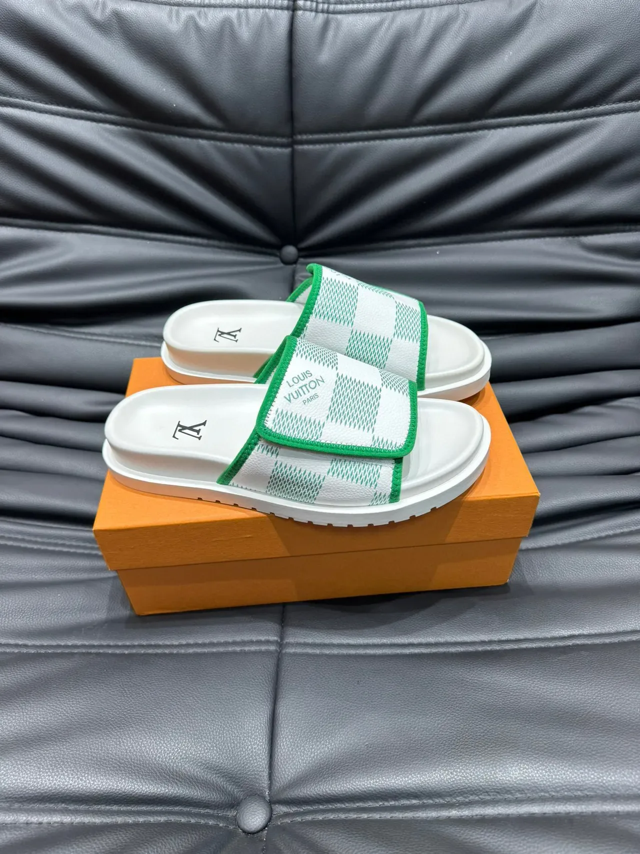 Louis Vuitton White and Green Patterned Platform Slipper 4