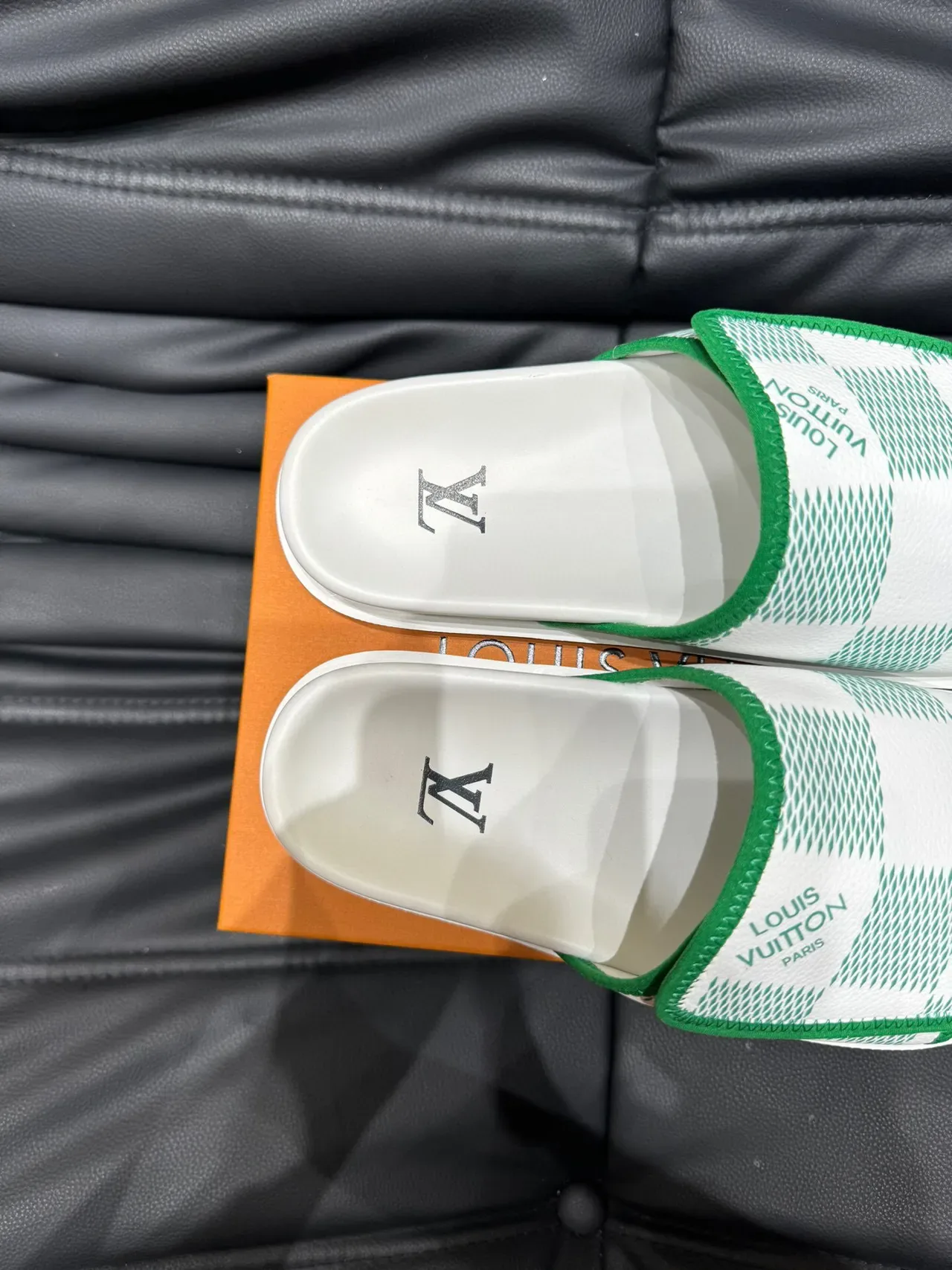 Louis Vuitton White and Green Patterned Platform Slipper 8