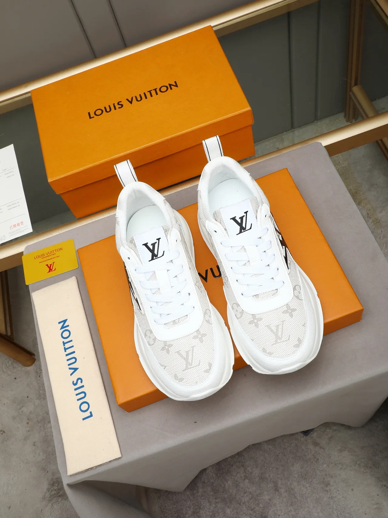 Louis Vuitton White Black Monogrammed Textile Upper Chunky Platform Sole Lifestyle Sneakers 3