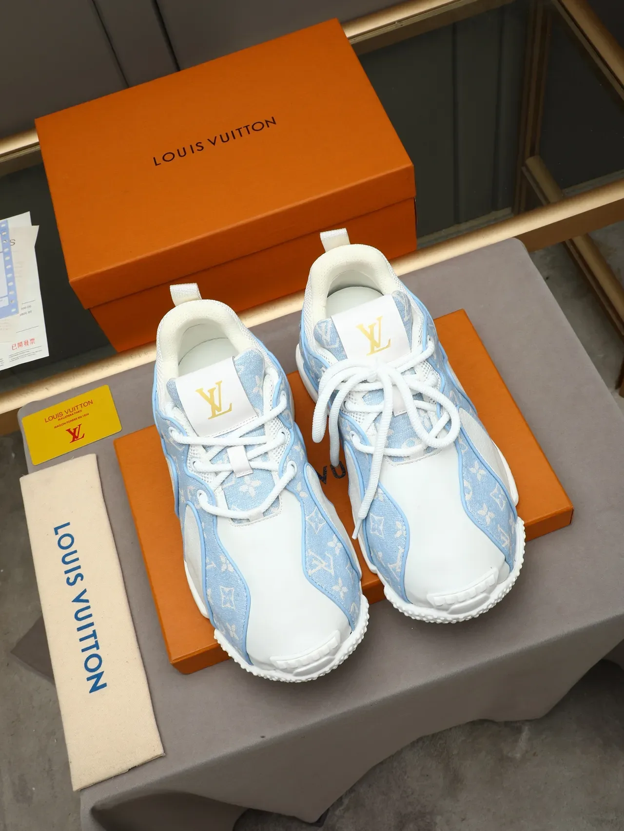 Louis Vuitton White Blue Monogram Canvas Perforated Leather Lifestyle Sneakers 2