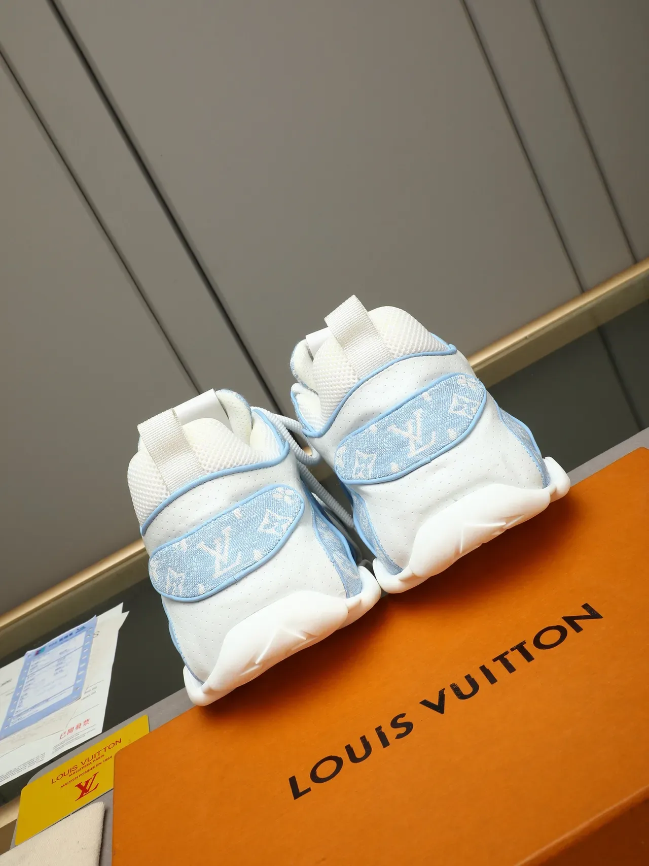 Louis Vuitton White Blue Monogram Canvas Perforated Leather Lifestyle Sneakers 3