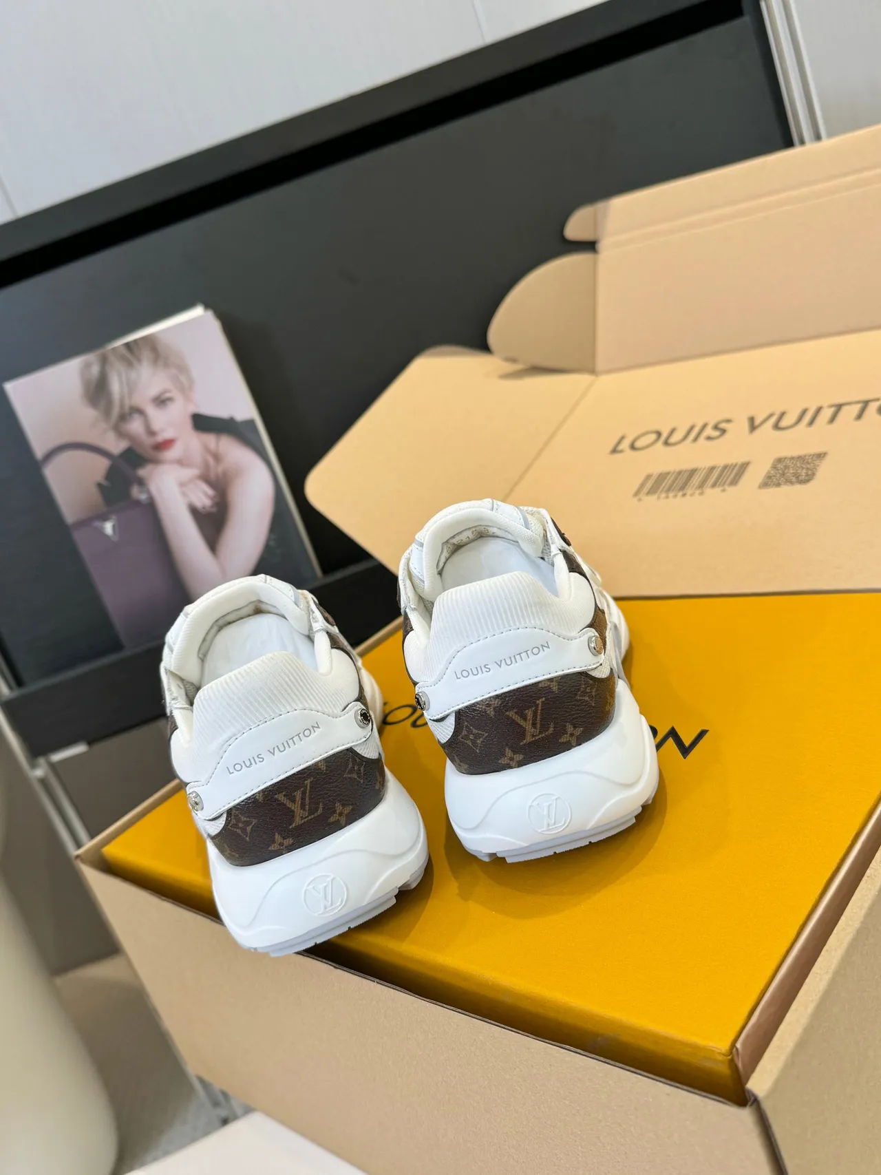Louis Vuitton White Brown Multi-Layered Mesh And Monogram Leather Embossed LV Logos Chunky Sneakers 4