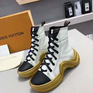 Louis Vuitton White Gold High-Top Lace-Up Sculpted Sole Ankle Boots
