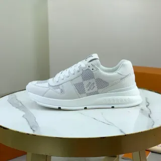 Louis Vuitton White Gray Low-Top Leather And Textile Upper Lifestyle Sneakers
