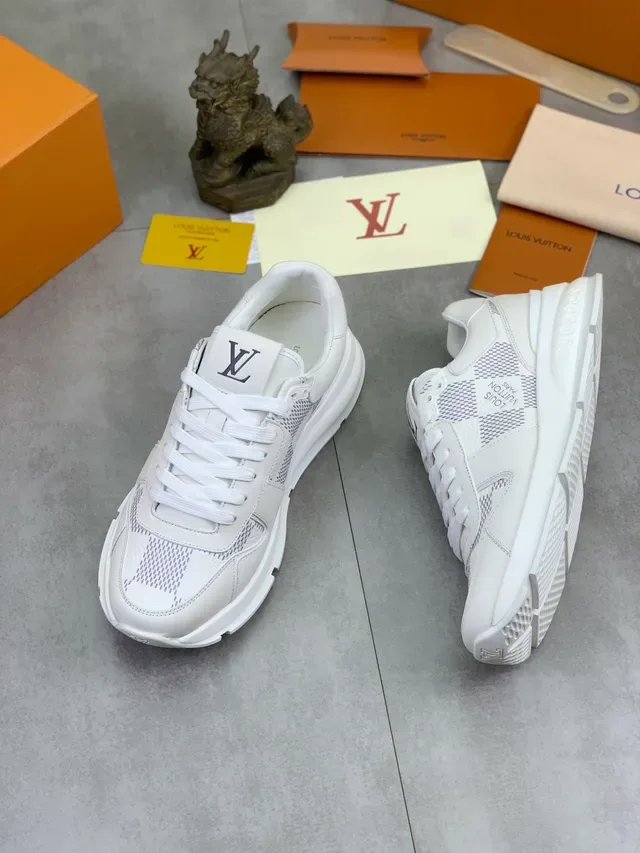 Louis Vuitton White Gray Low-Top Leather And Textile Upper Lifestyle Sneakers 4