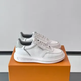 Louis Vuitton Blanco Gris Low-Top Cuero Texturizado con Paneles Zapatillas Lifestyle