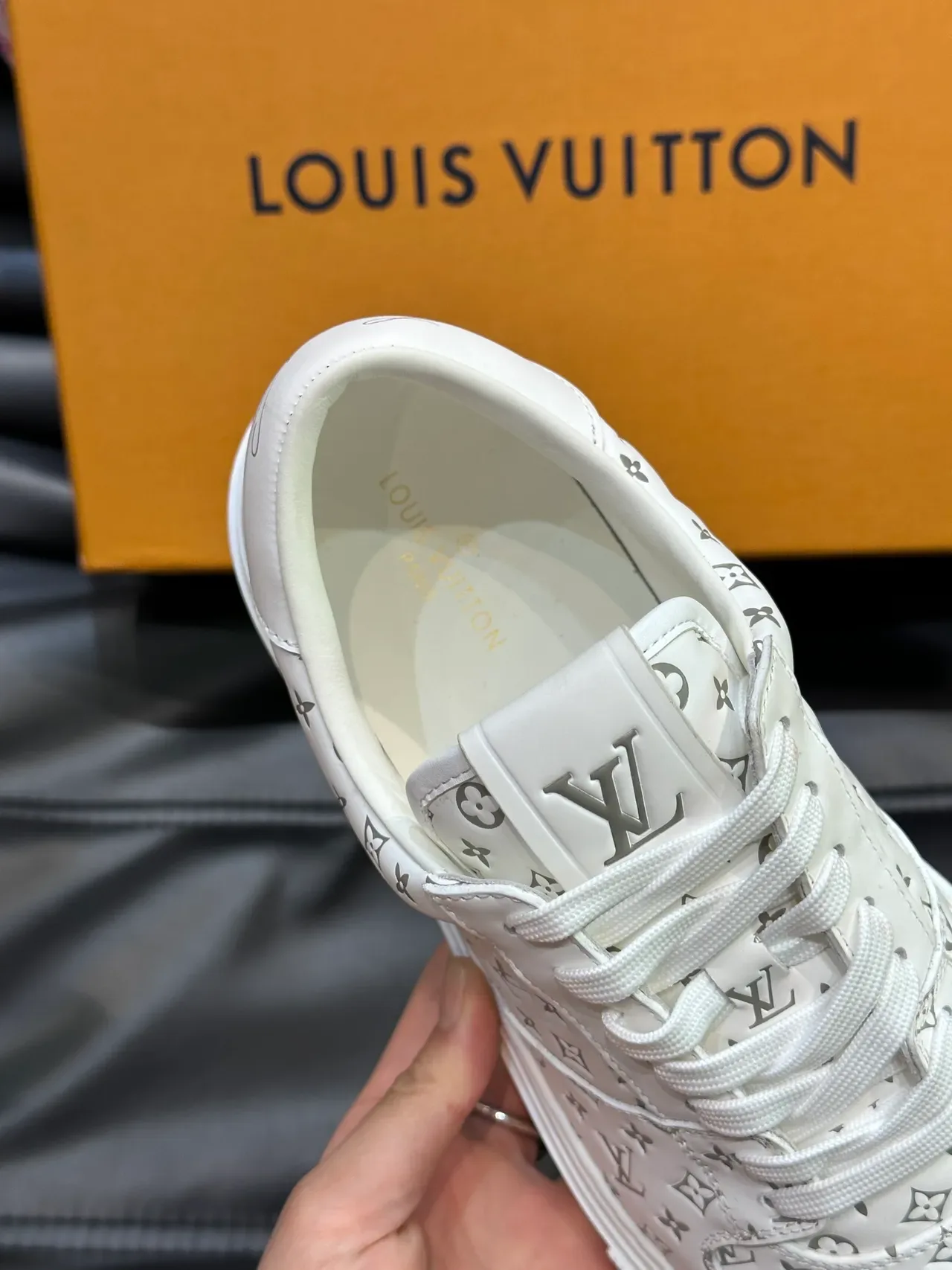 Louis Vuitton White Gray Monogram-Print Leather Low-Top Silhouette Lifestyle Sneakers 3