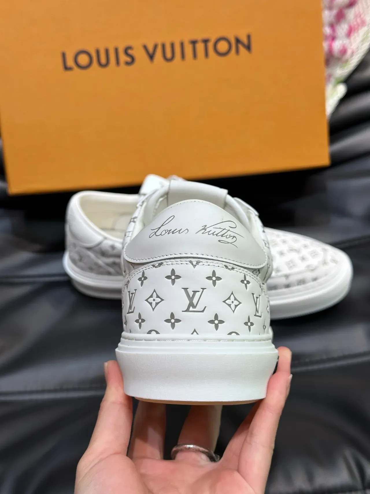 Louis Vuitton White Gray Monogram-Print Leather Low-Top Silhouette Lifestyle Sneakers 4