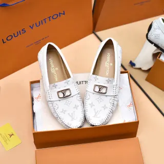 Louis Vuitton 白色灰色印花皮革 LV 标志扣 乐福鞋