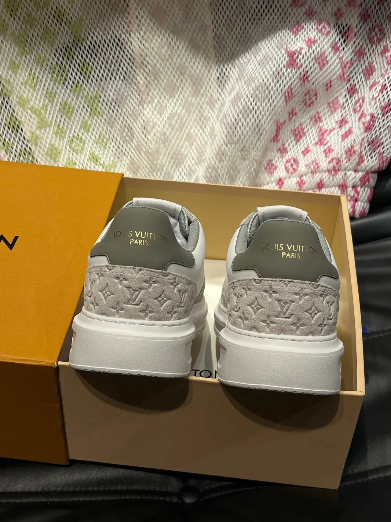 Louis Vuitton White Gray Perforated Monogram Side Logo Embossed LV Suede Lifestyle Sneakers 7