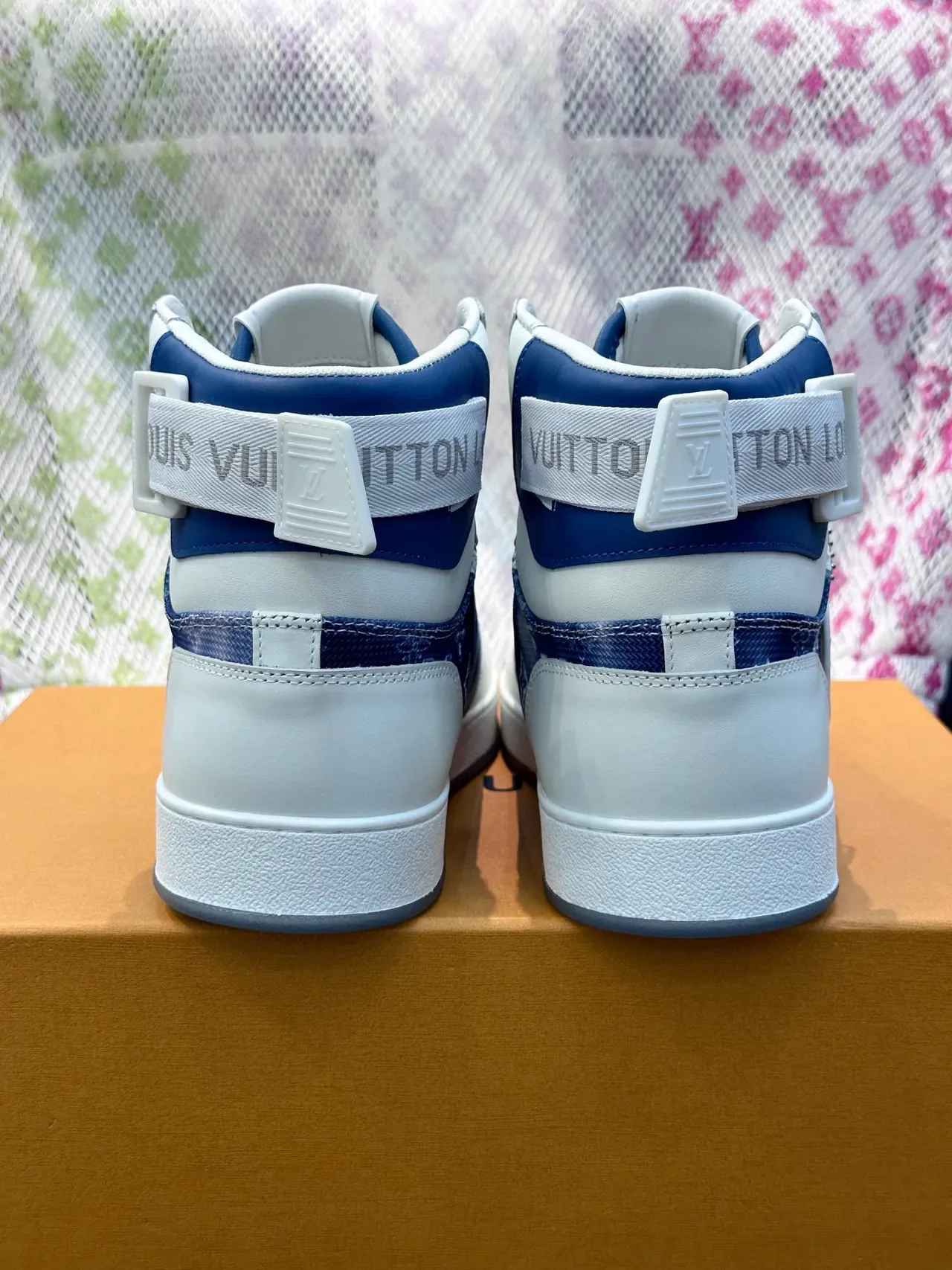 Louis Vuitton White Navy High-Top Monogram-Printed Lifestyle Sneakers 4