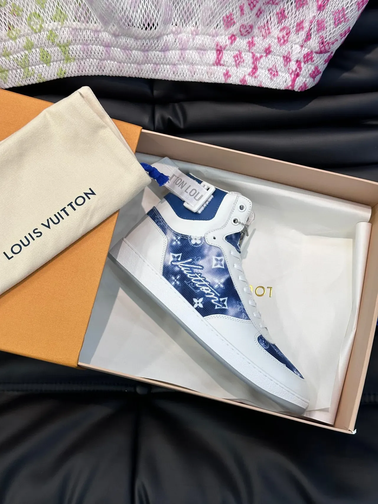 Louis Vuitton White Navy High-Top Monogram-Printed Lifestyle Sneakers 7