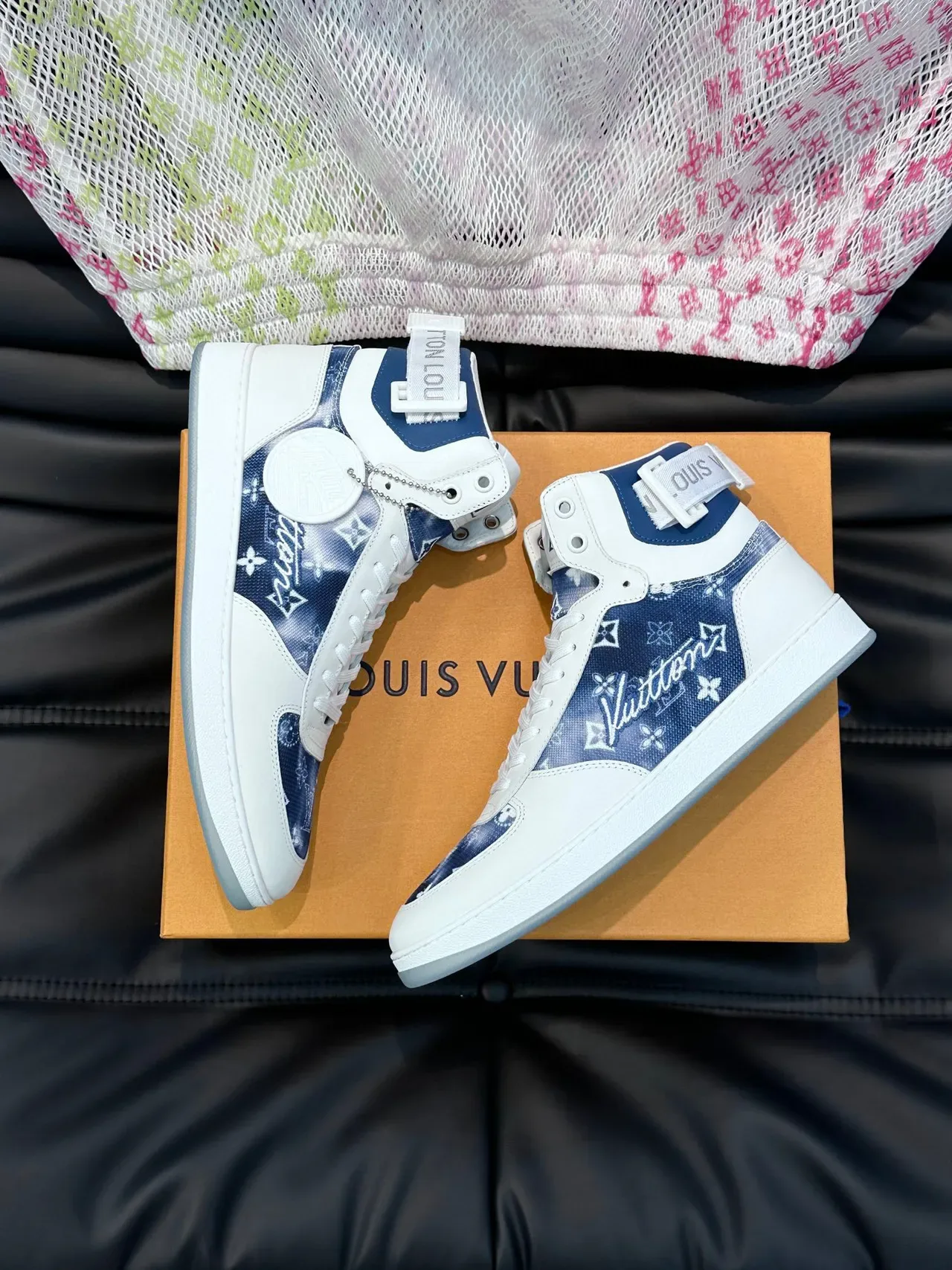 Louis Vuitton White Navy High-Top Monogram-Printed Lifestyle Sneakers 9