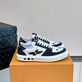 Louis Vuitton White Navy Panelled Leather Upper LV Flower Motif Lifestyle Sneakers