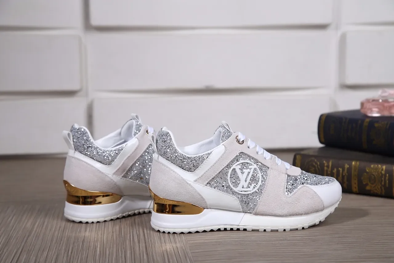 Louis Vuitton White Silver Glitter-Accented Suede-and-Metallic Lifestyle Sneakers 2