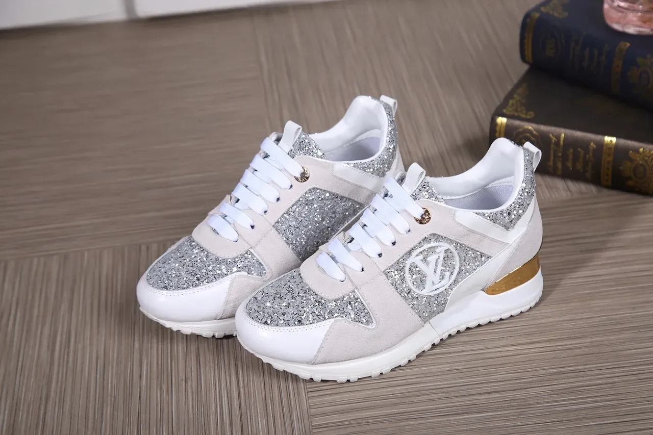 Louis Vuitton White Silver Glitter-Accented Suede-and-Metallic Lifestyle Sneakers 4