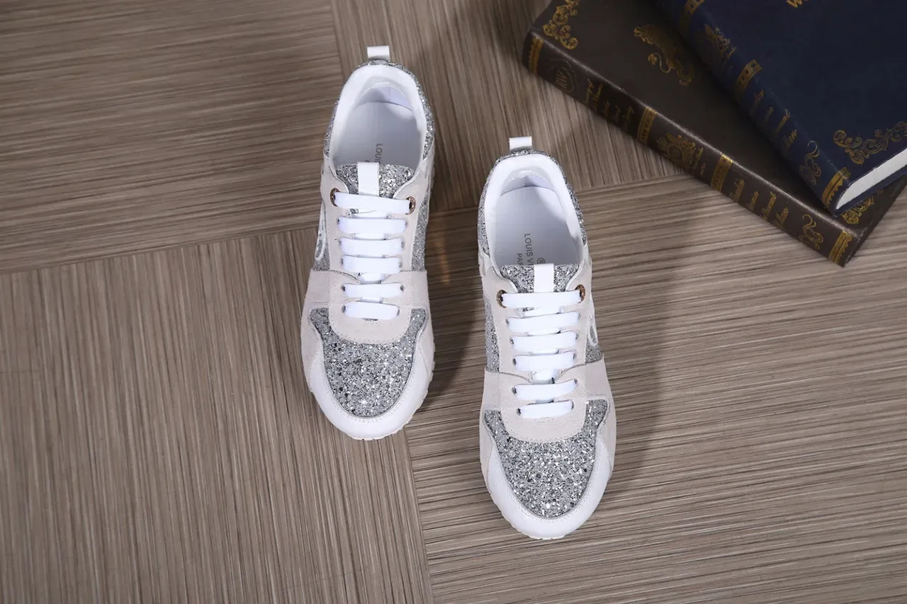 Louis Vuitton White Silver Glitter-Accented Suede-and-Metallic Lifestyle Sneakers 5