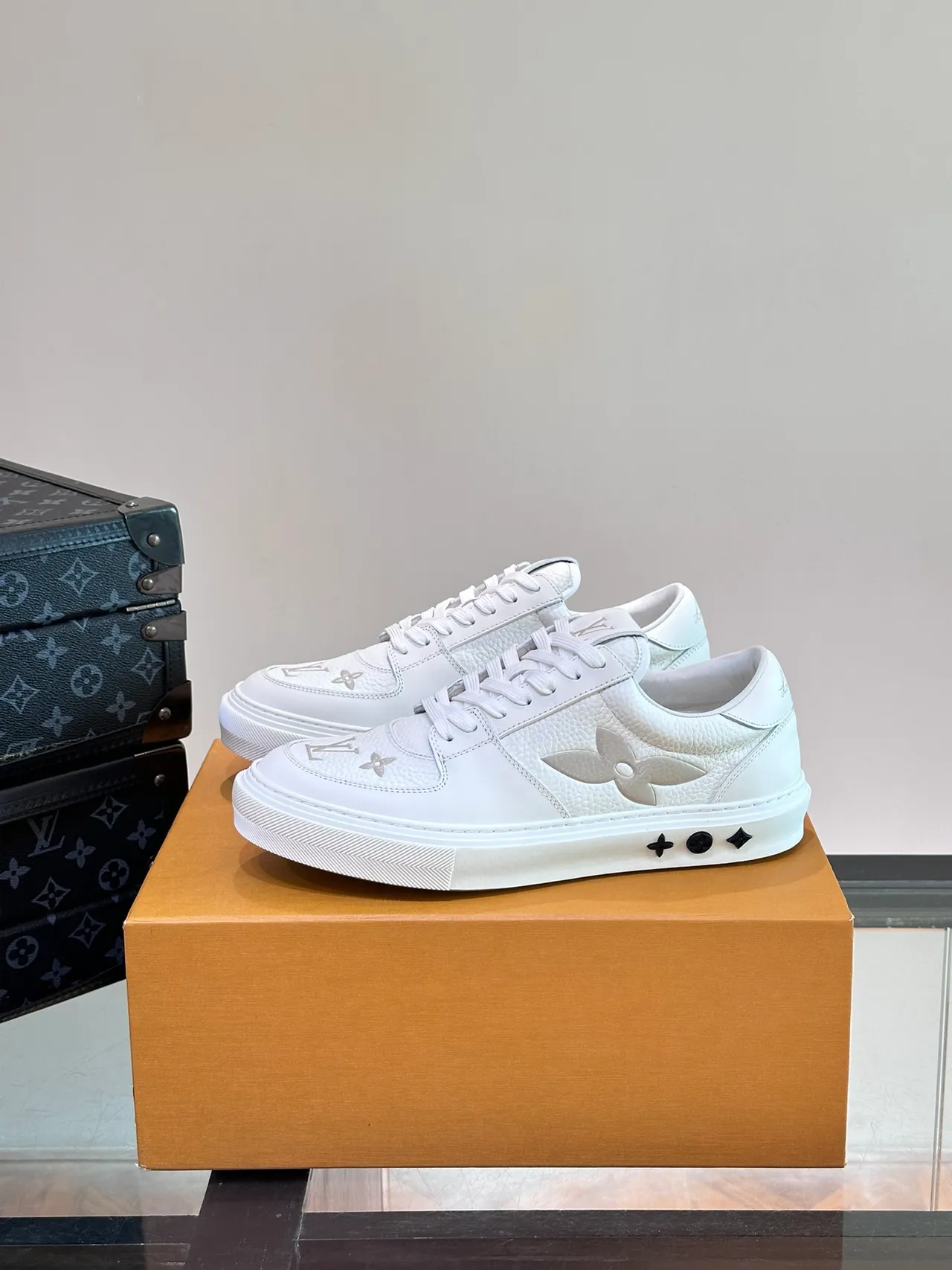 Louis Vuitton White Silver Leather Embossed Monogram Lifestyle Sneakers 5