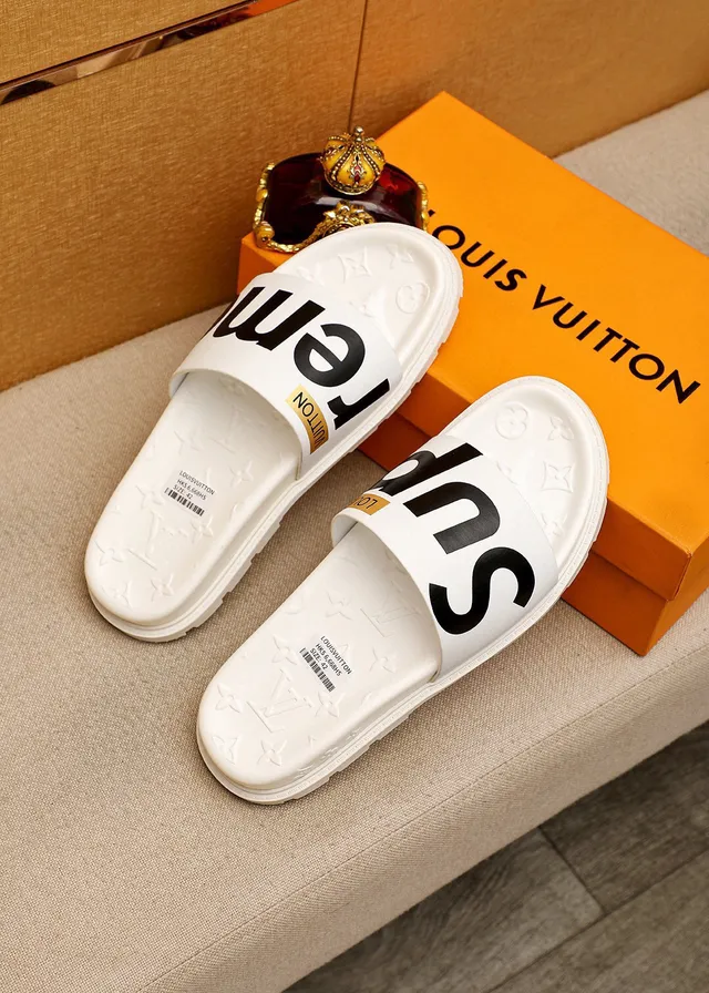 Louis Vuitton x Supreme White Monogram Slide Slippers 2