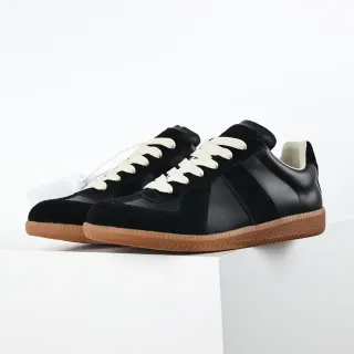 Maison Margiela Black Beige Panelled Suede And Leather Upper Cream Flat Laces Lifestyle Sneakers