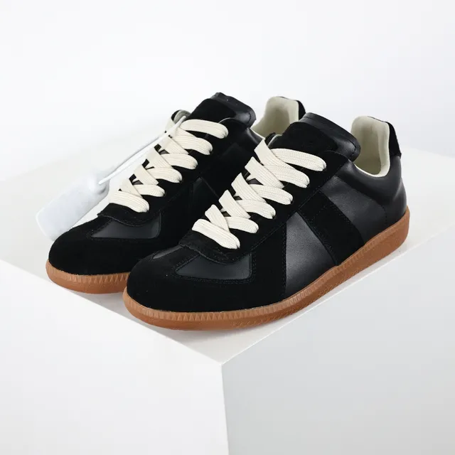 Maison Margiela Black Beige Panelled Suede And Leather Upper Cream Flat Laces Lifestyle Sneakers 2
