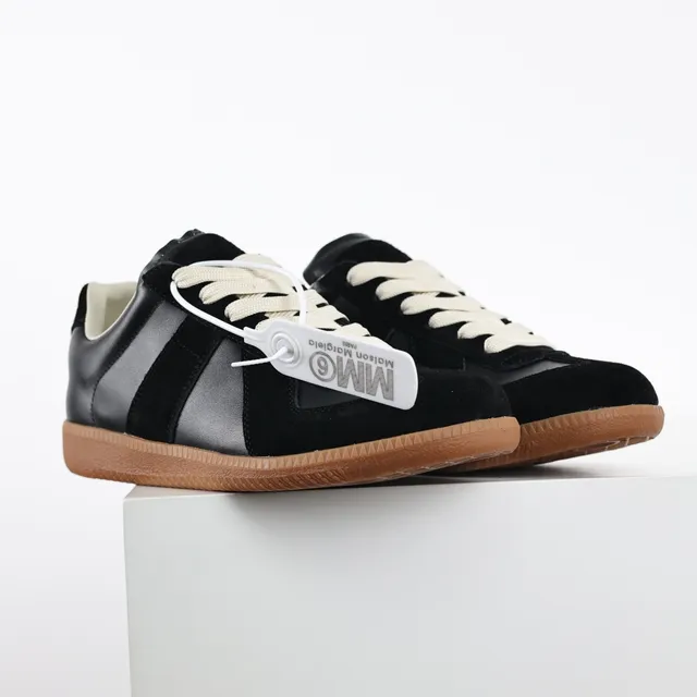 Maison Margiela Black Beige Panelled Suede And Leather Upper Cream Flat Laces Lifestyle Sneakers 3