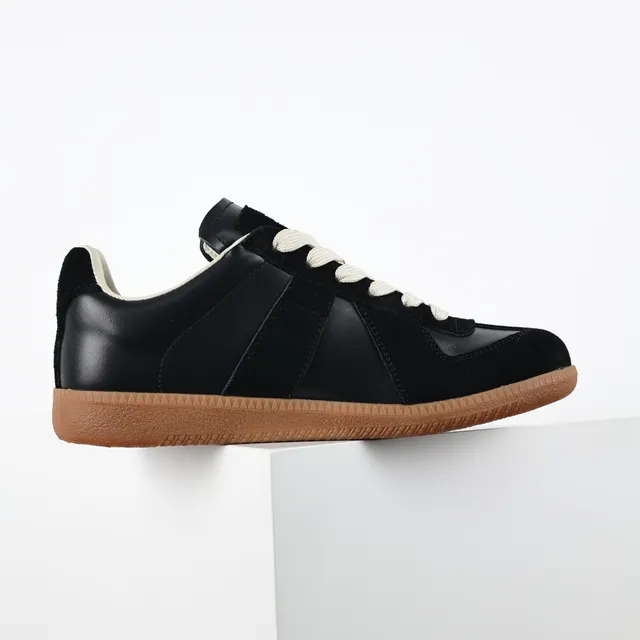 Maison Margiela Black Beige Panelled Suede And Leather Upper Cream Flat Laces Lifestyle Sneakers 7