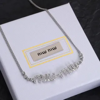Miu Miu Crystal-Embellished Logo Pendant Necklace