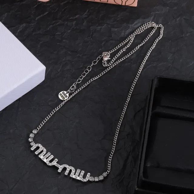 Miu Miu Crystal-Embellished Logo Pendant Necklace 2