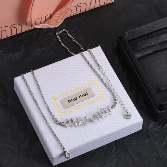 Miu Miu Crystal-Embellished Logo Pendant Necklace 3