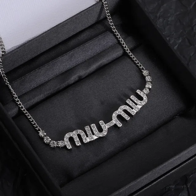 Miu Miu Crystal-Embellished Logo Pendant Necklace 5