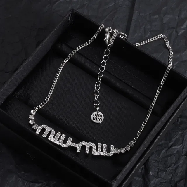 Miu Miu Crystal-Embellished Logo Pendant Necklace 6