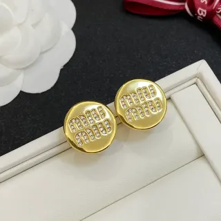 Miu Miu Logo Pavé Crystal Stud Gold Silver Circular Earrings