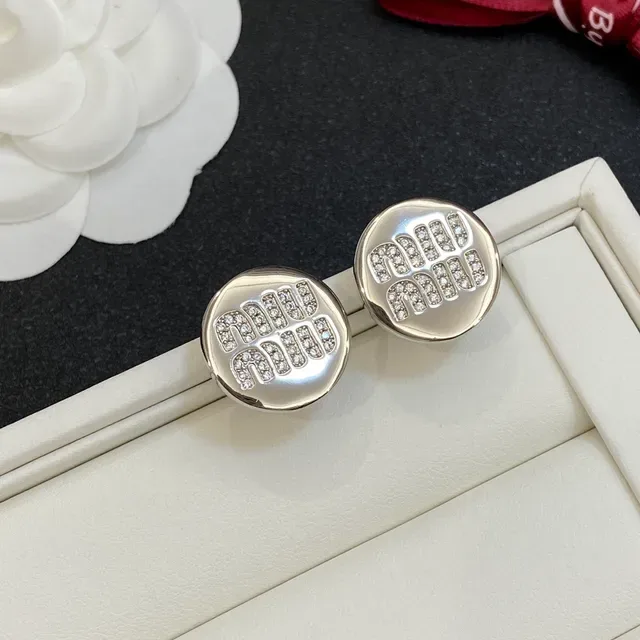 Miu Miu Logo Pavé Crystal Stud Gold Silver Circular Earrings 2