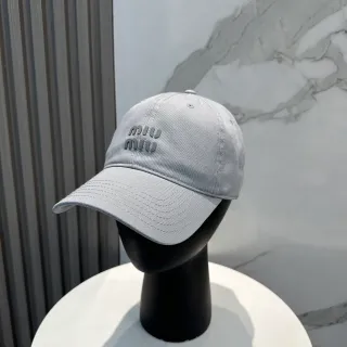 Miu Miu Wander Light Gray Embroidered Baseball Cap