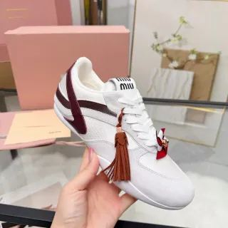 Miu Miu White Burgundy Suede And Mesh Upper Leather Side Stripe Lifestyle Sneakers