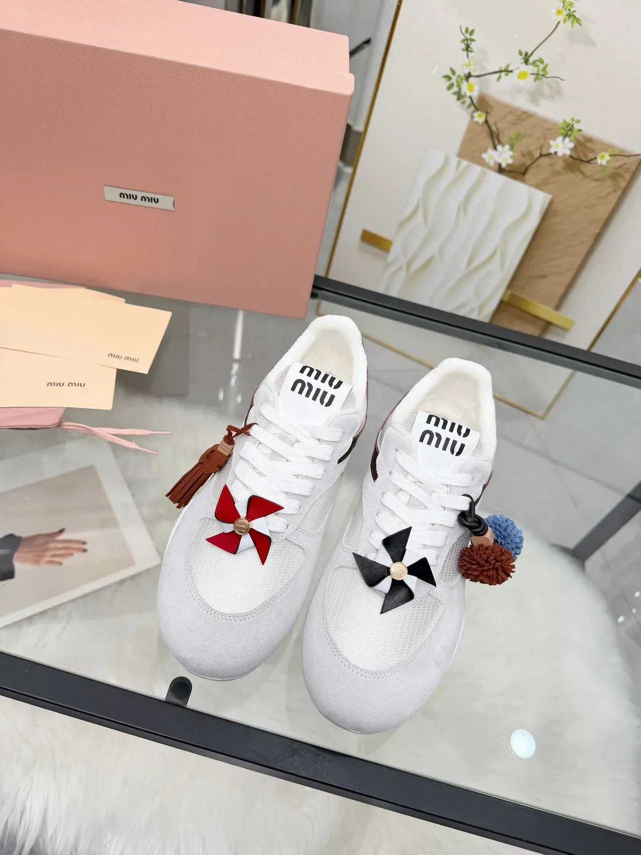 Miu Miu White Burgundy Suede And Mesh Upper Leather Side Stripe Lifestyle Sneakers 6