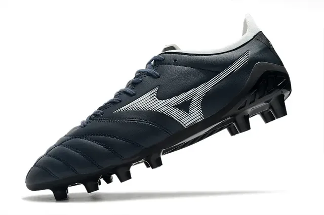 Mizuno Black White Quilted Leather Upper Stitched Panel Construction Firm-Ground Soccer Shoes 3