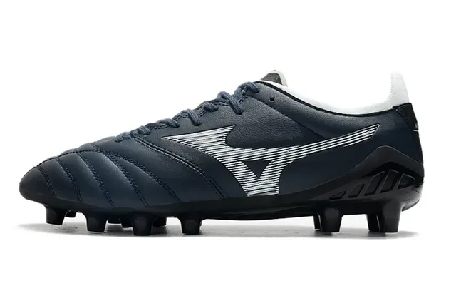 Mizuno Black White Quilted Leather Upper Stitched Panel Construction Firm-Ground Soccer Shoes 7