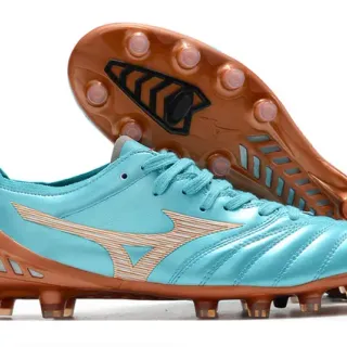 Mizuno Morelia Neo Cyan and Copper Firm-Ground Soccer Shoes