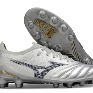 Mizuno Silver Gold Metallic Quilted Synthetic White Mesh Heel Firm-Ground Soccer Shoes